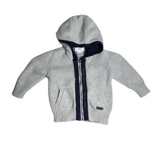 Hugo Boss Baby Hoodie Sweater 9M Gray Knit Zip Up Cotton Wool Blend Logo
